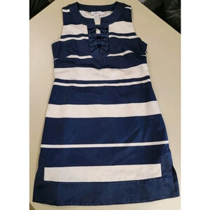 Vineyard Vines Size 2 Navy Blue Striped Cream Cotton Silk Sleeveless Dress